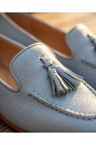 Futsishoes Mılet Mavi Hakiki Deri Püsküllü Loafer Kadın Babet