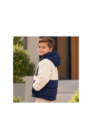 Maxx Kleın Erkek Çocuk Lacivert Kapüşonlu Peluş Görünümlü Mont Fermuarlı Cepli, İki Renkli Günlük Kışlık Çocuk Montu 12-18 Ay, 2-3-4-6-8 Yaş