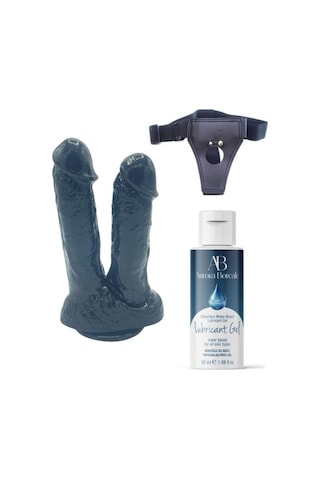 Red Fox Belden Bağlamalı Kayganlaştırıcı Set Noctis 21cm Siyah Çiftli Dildo No:61