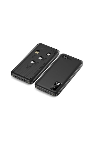 Powerway Tx109 10.000mah Kablolu Dijital Göstergeli Fenerli Powerbank Dahili Telefon Stand Micro - Type C - Lightning