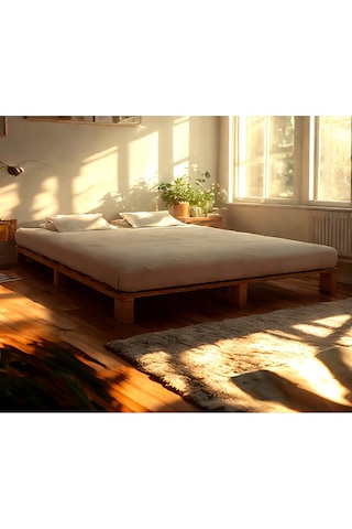 200cm X 200cm Masif Ahşap Platform Çift Kişilik Karyola Ceviz Renk 200x200 Cm