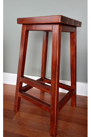 Ahşap Bar Taburesi, Bar Sandalyesi, Yüksek Tabure, Yan Sehpa, Dekoratif Stand, Boyalı, 33x33x72cm Koyu Kestane