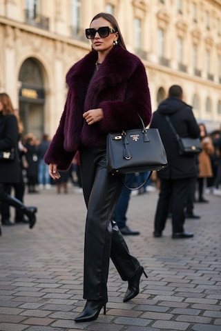 Lela Oversize Fit Gömlek Yaka Cepli Astarlı  Mont Bayan Kürk 497Berry Bordo