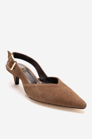 Luvishoes Dıorıs Toprak Süet Hakiki Deri Kadın Kısa Topuklu Ayakkabı Taş