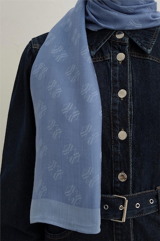 Armine Tencel İpek Minimal Monogram Desen Şal 32113 Mavi