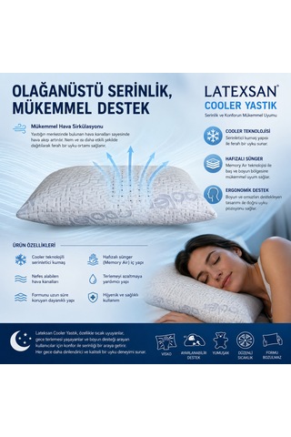 Lateksan Cooler Yastık Nefes Alabilir Hafızalı Klimalı Yastık Beyaz - Mavi