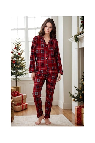 Burcumay Kadın Ekose Desenli Kışlık Düğmeli Süet Yeni Yıl Temalı Yılbaşı Pijama Takımı Bordo Burcumay Kadın Ekose Desenli Kışlık Düğmeli Süet Yeni Yıl Temalı Yılbaşı Pijama Takımı Bordo
