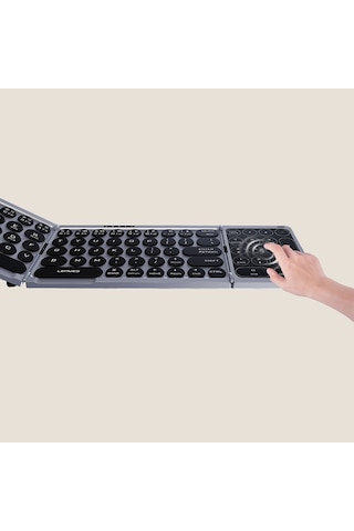 Lenyes Wk110 Num Touch Pad Özellikli Katlanabilir Bluetooth Bağlantılı Kablosuz Klavye Siyah