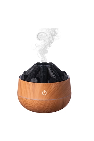 Şömine Tasarımlı Usb Lı Led Aydınlatmalı Hava Nemlendirici,aromaterapik Hava Difüzörü,buhurdanlık,,sis Spreyli Gece Lambası, 300 Ml 10x10x10,3cm Açık Kahverengi