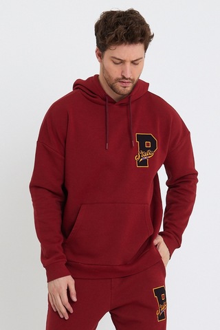 Polostate Erkek Kapüşonlu 3 İplik Sweatshirt Bordo
