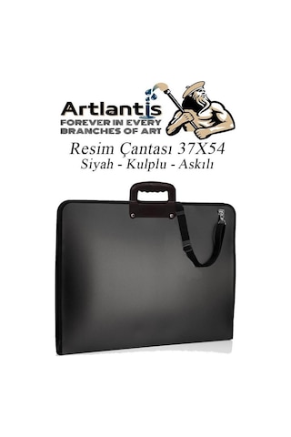 Resim Çantası 35x50 Cm Resim Defteri Palet Fırça Seti 1 Paket Siyah Resim Proje Çantası Fermuarlı Kulplu 37x54 Cm