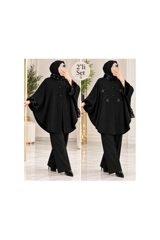 Genel Markalar Novea Scarf Premium 2 Li Set Kürklü Triko Panço Siyah - 942743086 Siyah