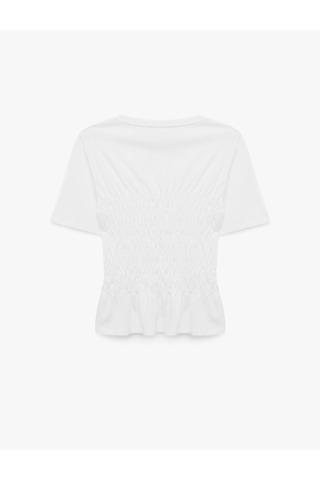 Koton Pamuklu Slim Fit Bisiklet Yaka Kısa Kollu Bel Vurgulu Büzgülü Tişört Beyaz 7wak50084ek