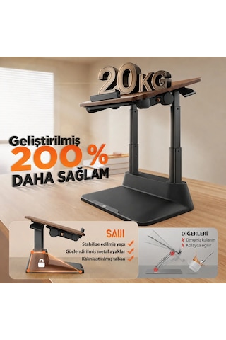 Bix Saiji D8 Ergonomik Laptop Standı Ahşap Yüzey Fare Platformlu Yükseklik Ayarlı Katlanabilir 11-17 İnç Dizüstü Bilgisayar Standı