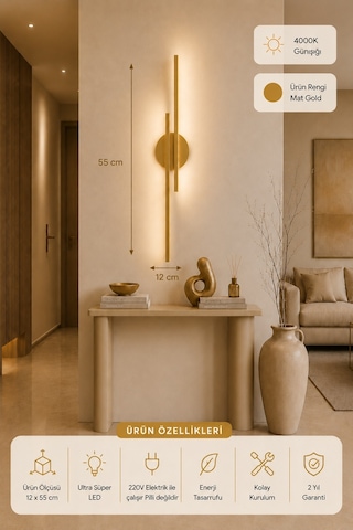 Aden Modern Led Duvar Apliği Günışığı Eskitme