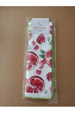 Microfiber Temizlik Bezi 40x50 Cm 2 Adet Nar Tanesi Bir Adet Baskılı Bir Adet Naturel Yeşil
