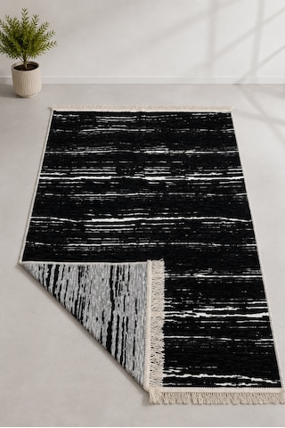 Kilim Paspas Çok Amaçlı Halı Makinede Yıkanabilir Toz Yapmaz Siyah 4
