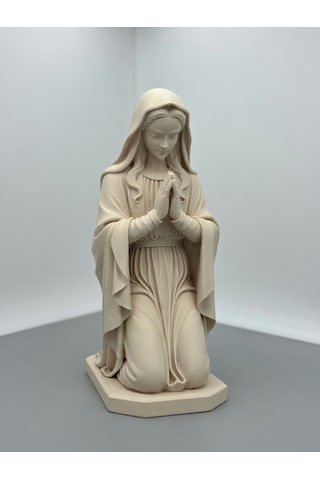 3d Baskı Diz Çökmüş Meryem Ana Figürü - Dekoratif Dini Heykel Bej