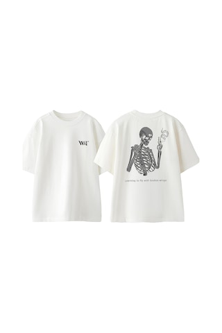 Thewert Learning To Fly With Tasarım Sırt Baskılı Pamuk Beyaz Oversize T-shirt