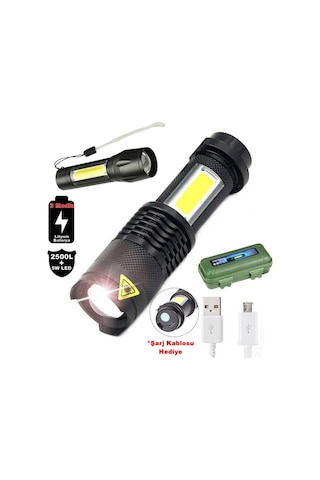 2500 Lumens + 5w Cob Led Usb Lion Şarjlı Ultra Güçlü Q5 Xpe Su Ge Çok Renkli