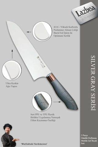 Silver Gray Serisi Mutfak Bıçak Et Sebze 3 Lü Şef Bıçağı Mft-568