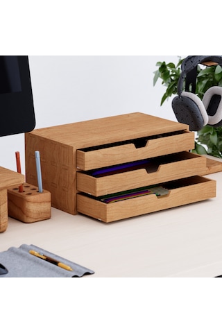 Desna Üç Katlı Üç Çekmeceli Dolap - Kiraz 34 Cm Uzunluk X 19 Cm Derinlik X 15.8 Cm Woodsaka Doğal Ahşap