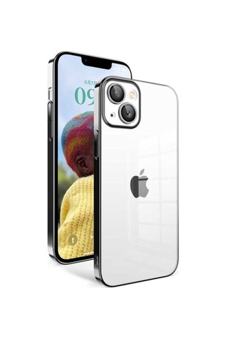 Apple Uyumlu iPhone 14 Kılıf Kamera Korumalı Renkli Çerçeveli Zore Garaj Kapak Siyah