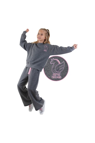 Denokids Unicorn Kız Çocuk Gri Eşofman Takımı Renkli