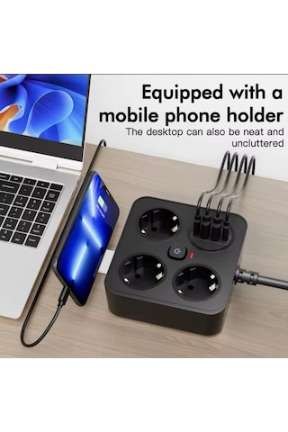 Akım Korumalı Avrupa Soket Kartı Tip-c Usb 2 M Uzatma Kablosu Emniyet Anahtarı İle