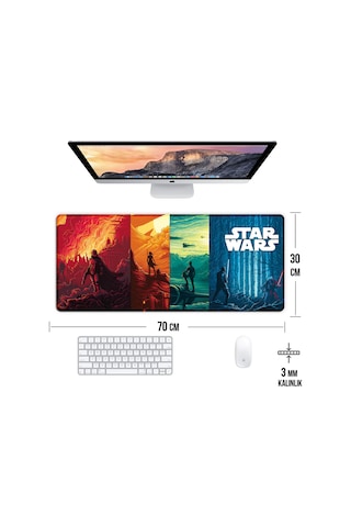 Star Wars Oyun Gaming Klavye Mouse Pad Kaymaz Taban Kenarları Dikişli Su Geçirmez Masa Matı 70x30 Cm