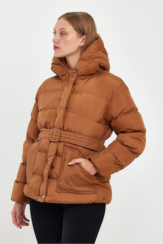 Alisse-kadın Taba Kapüşonlu Kemerli Şişme Mont Kaban Taba