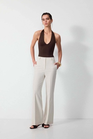Vatkalı Derin V Yaka Bodysuit-16647 Kahverengi