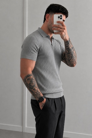 Tarz Cool Premium Fitilli Triko Polo Yaka Erkek Old Money T-shirt Gri