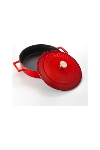 Lava Döküm Çok Amaçlı Yayvan Tencere. Folk Çap 24 - Kırmızı