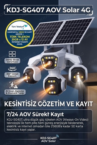 4 Kameralı - Solar Panelli 16000 Mah. Turk Telekom Yıllık Hat - 20mp Güvenlik Kamerası Tt20
