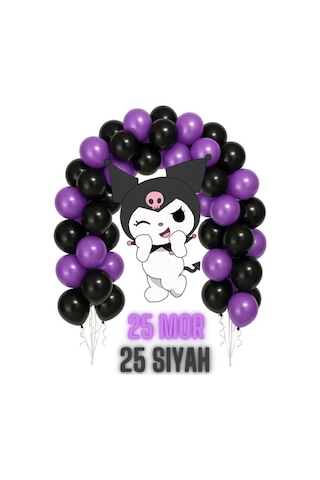 25 Adet Siyah, 25 Adet Mor Balon Çok Renkli