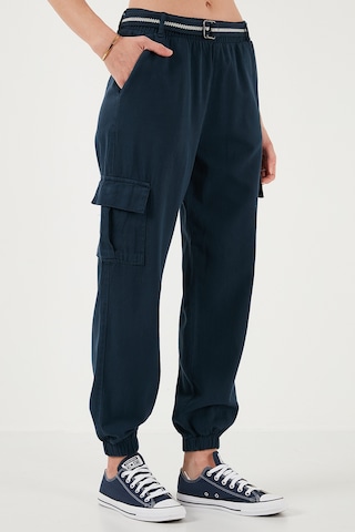 Lela Pamuklu Standart Fit Normal Bel Lastikli Paça Kemerli Jogger Bayan Pantolon 668Yp5045 Lacivert