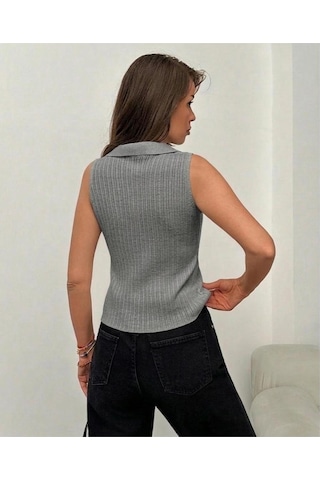 Luxetıque Açık Polo Yaka Triko Gri