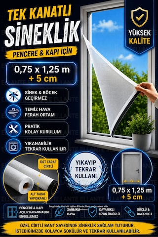 Premium Yapışkanlı Sineklik Seti 75x125 Cm Tek Kanatlı Pencere Kapı Sinekliği Güçlü Yapışma Yıkanabi