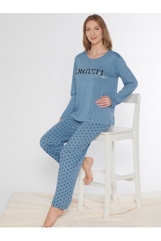 Uzun Kol Pijama Takımı Viskon Alperi 790-87 İndigo