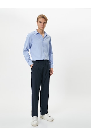 Koton Klasik Gömlek Slim Fit Yarım İtalyan Yaka Düğmeli Uzun Kollu Mavi 4sam60020hw 4SAM60020HW643 Mavi