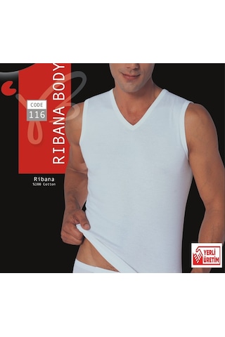 Erkek Beyaz Ribana Sıfır Kol V Yaka % 100 Pamuklu Body 3'lü Paket 116-3b Beyaz