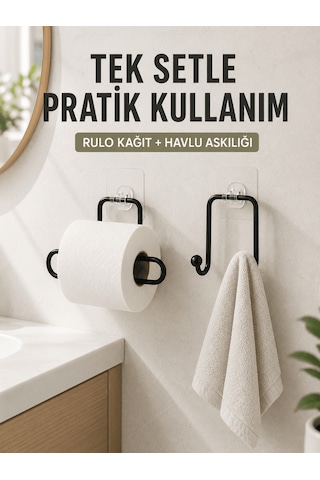 Banyo Ve Mutfak İçin Yapışkanlı Havlu Askılığı Ve Rulo Kağıt Tutu Çok Renkli