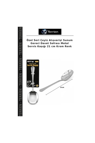 Özel Seri Çeyiz Alışverişi Sunum Gereci Davet Sofrası Metal Servis Kaşığı 21 Cm Krom Renk