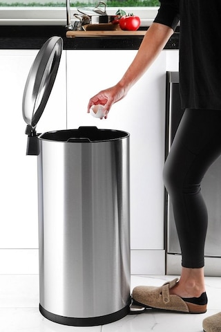 Primanova Çelik Çöp Kovası Bombe Kapak 40 Lt Inox M-e84-30-06 Gri