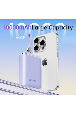 Powersack Pd 22.5w 10000 Mah. 3 İn 1 Type-c Lightning Power Bank Mor