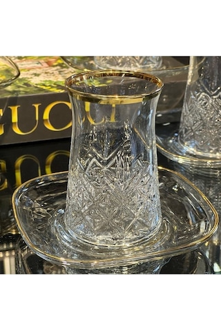 Elta Collection 12 Parça Gerçek Yaldızlı Timeless Çay Seti Şeffaf