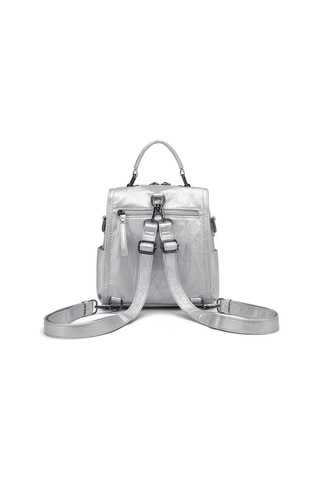 Yıkama Deri Sırt Askılı Kadın Çantası 21k Barcelona 1915 Platin