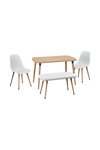 Vilinze Eames Sandalye-bank Argos Ahşap Mdf Sabit Mutfak Masası Takımı - 70x120 Cmtk-argos-70120-nn-dino-nb-eames-nb Beyaz