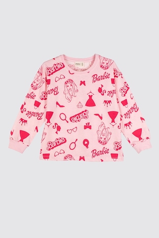 Zuzunga Barbie Desenli %100 Pamuk Kız Çocuk Pijama Takımı Pembe